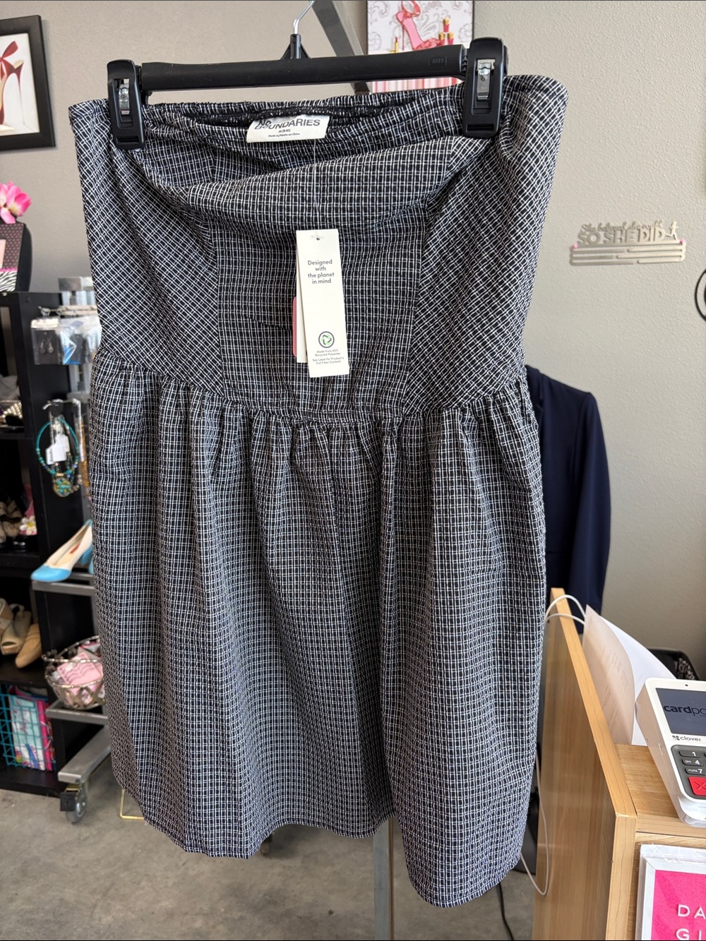 No Boundaries Black and White Strapless Checkered Dress